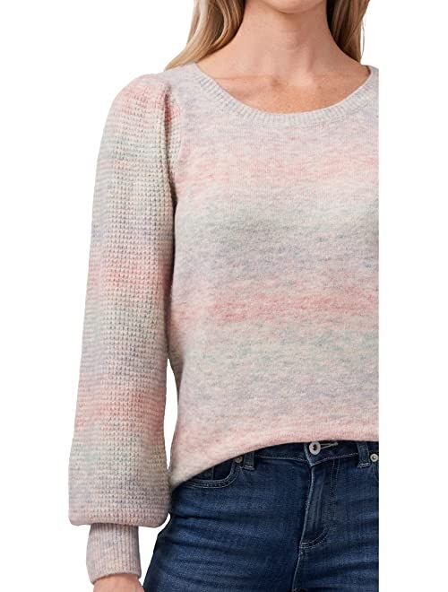 CeCe Long Sleeve Pullover Multicolored Sweater w/ Waffle Detail