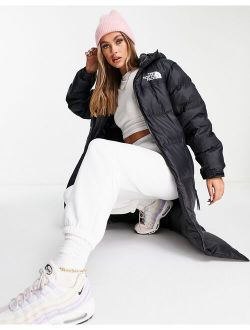 Nuptse Belted long puffer coat in black