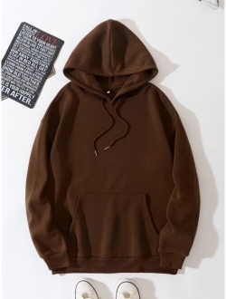 Men Kangaroo Pocket Drawstring Thermal Hoodie