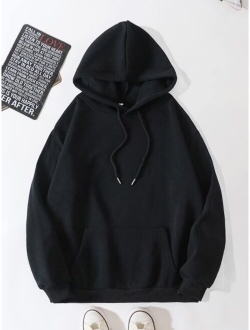 Men Kangaroo Pocket Drawstring Thermal Hoodie