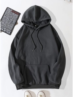 Men Kangaroo Pocket Drawstring Thermal Hoodie