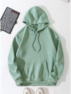 Men Kangaroo Pocket Drawstring Thermal Hoodie