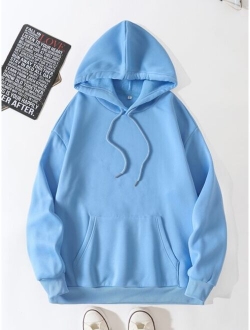 Men Kangaroo Pocket Drawstring Thermal Hoodie