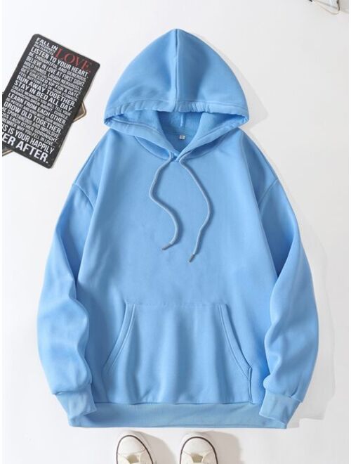 Shein Men Kangaroo Pocket Drawstring Thermal Hoodie