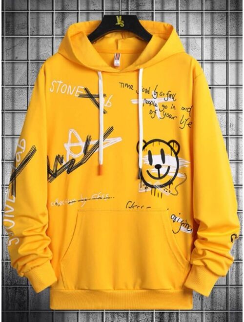 Shein Men Cartoon & Letter Graphic Drawstring Hoodie