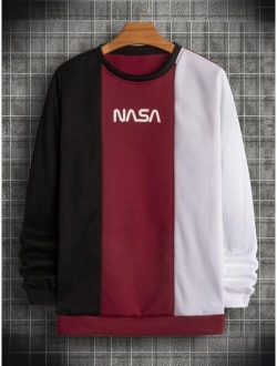 Men Letter Graphic Colorblock Thermal Lined Sweatshirt