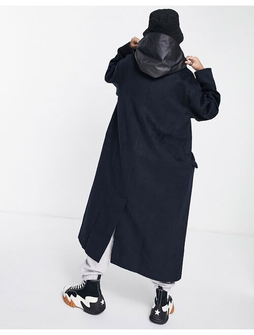 Asos Design oversized hybrid coat with rainwear hood in navy