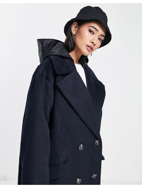 Asos Design oversized hybrid coat with rainwear hood in navy