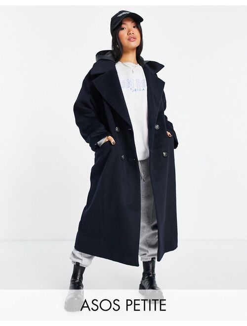 Asos Design Petite oversized hybrid coat with rainwear hood in navy