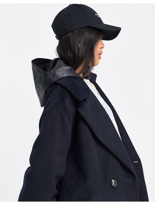 Asos Design Petite oversized hybrid coat with rainwear hood in navy