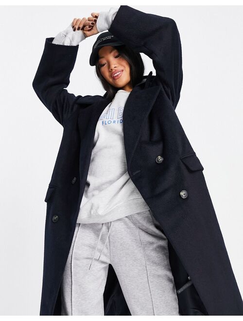 Asos Design Petite oversized hybrid coat with rainwear hood in navy