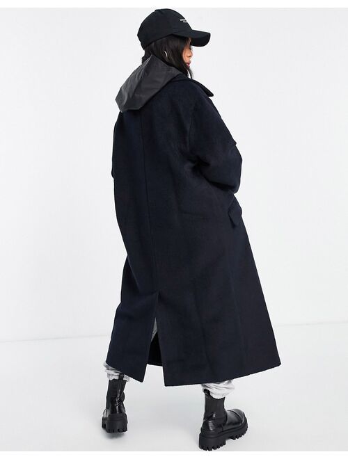 Asos Design Petite oversized hybrid coat with rainwear hood in navy