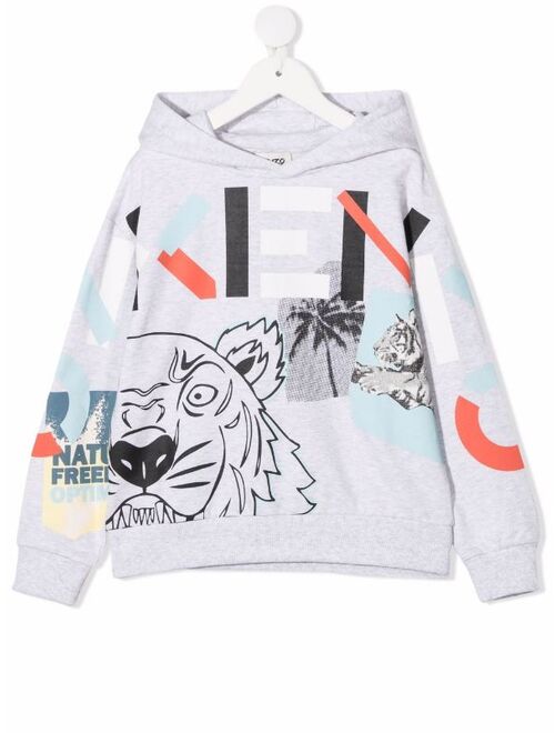 Kenzo Kids Tiger Head-print cotton hoodie