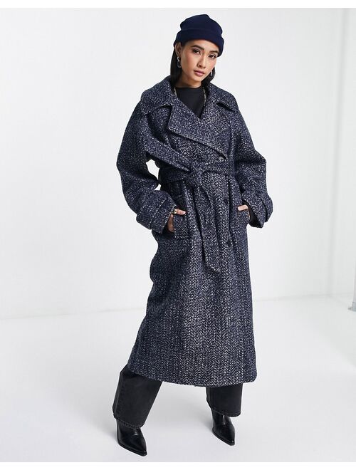 Asos Design hero double breasted coat in navy herringbone