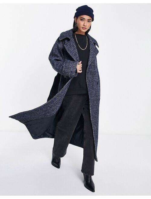 Asos Design hero double breasted coat in navy herringbone