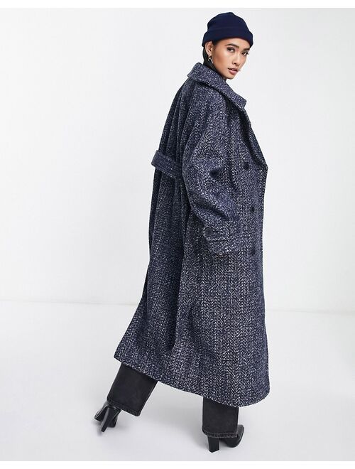 Asos Design hero double breasted coat in navy herringbone