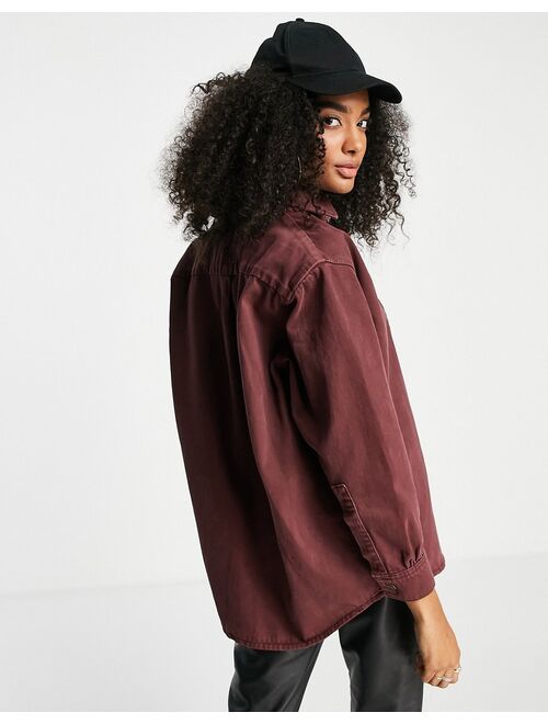 Asos Design denim oversized shacket in maroon