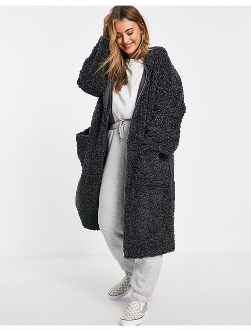 Asos Design bonded borg parka coat in charcoal