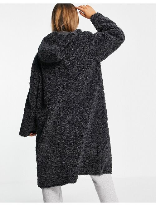 Asos Design bonded borg parka coat in charcoal