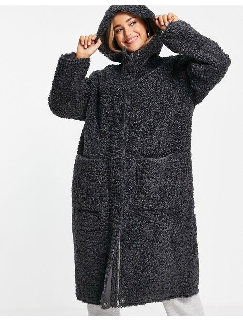 Asos Design bonded borg parka coat in charcoal