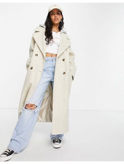 oversized jersey hooded coat in cream