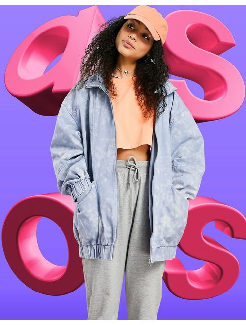 Asos Design tie dye bomber jacket in blue