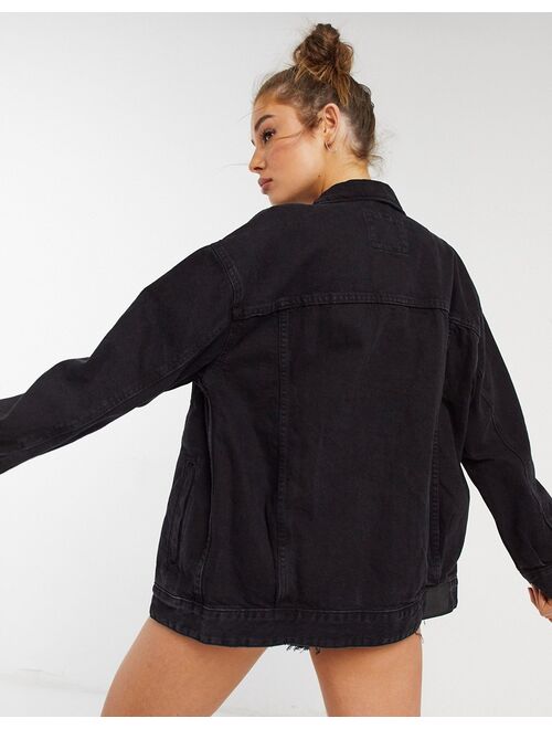 Bershka organic cotton oversized denim jacket in black