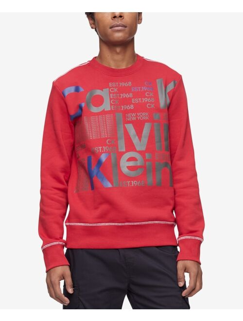 Calvin Klein Men's All-Over Logo Graphic Crew Neck Long Sleeve Sweatshirt