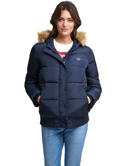 Shortie Quilted Snorkel Bomber with Faux Fur Trim On Hood