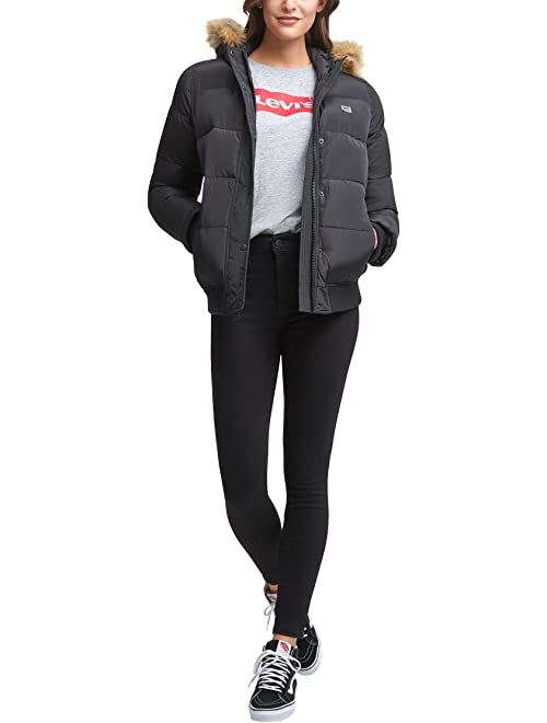 Levi's Shortie Quilted Snorkel Bomber with Faux Fur Trim On Hood