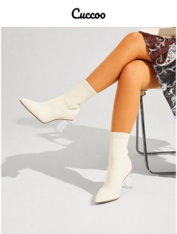 Cuccoo Minimalist Chunky Heeled Knit Boots