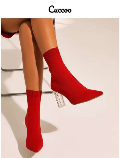 Cuccoo Minimalist Chunky Heeled Knit Boots