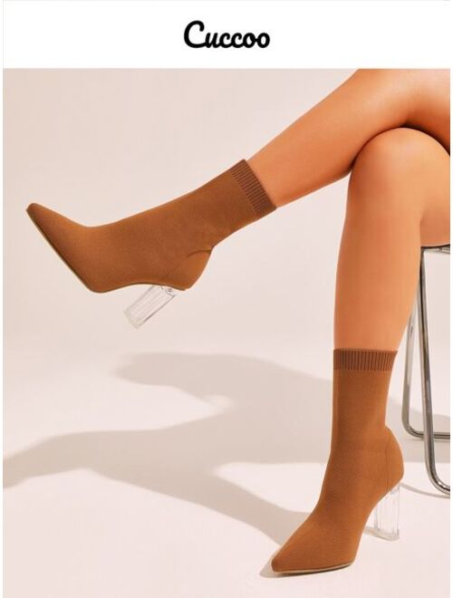 Cuccoo Minimalist Chunky Heeled Knit Boots