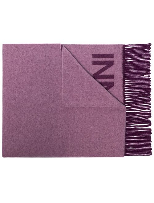 GANNI fringed logo-print scarf