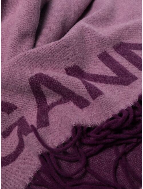 GANNI fringed logo-print scarf