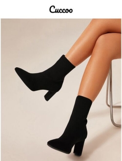 Cuccoo Minimalist Slip-On Chunky Heeled Sock Boots