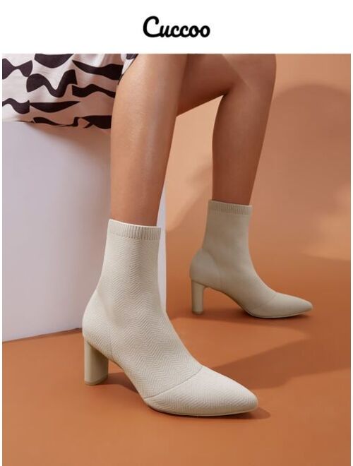 Cuccoo Minimalist Slip-On Chunky Heeled Sock Boots