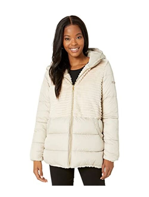 Via Spiga Faux Fur & Puffer Mixed Media w/ Hood