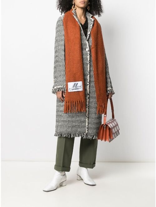 Marni logo-patch fringed scarf