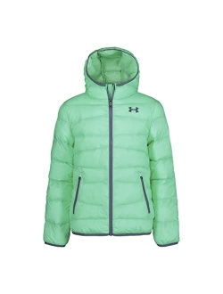 Girls' Prime Puffer, Front Pockets & Hooded Back, Lightweight & Water Repellant