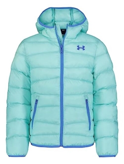 Girls' Prime Puffer, Front Pockets & Hooded Back, Lightweight & Water Repellant