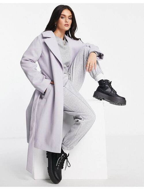 Miss Selfridge tie waist wrap midi coat in lilac