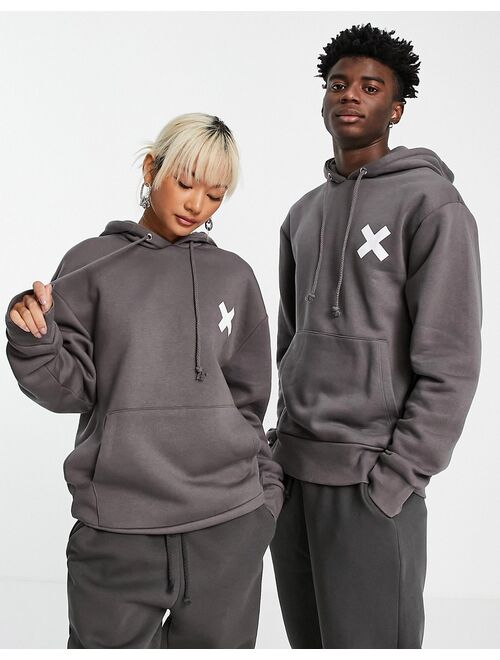 COLLUSION Unisex logo hoodie in dark gray