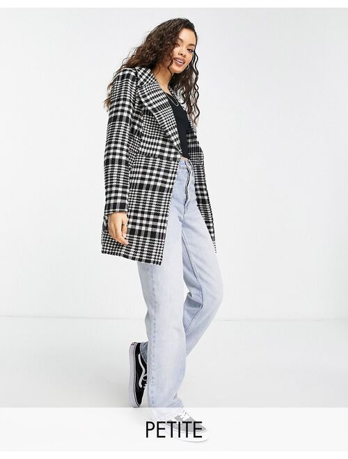 Miss Selfridge Petite mono check wrap coat