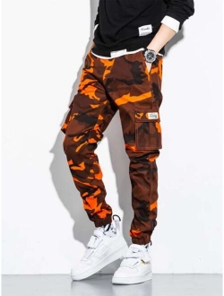 Men Camo Flap Pocket Cargo Pants