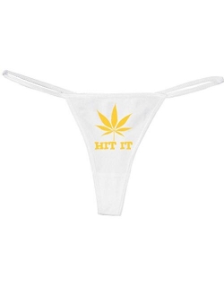 Knaughty Knickers Women's Hit It with Marijuana Pot Weed Leaf Funny Thong