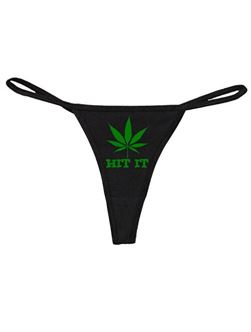 Knaughty Knickers Women's Hit It with Marijuana Pot Weed Leaf Funny Thong