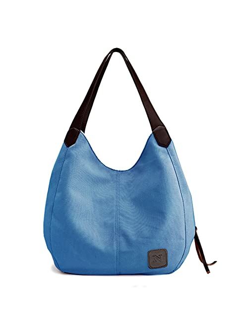 Phabuls Canvas sling boho purses for women hobo bags Multi-pocket Cotton Casual Handbag