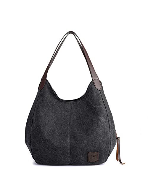 Phabuls Canvas sling boho purses for women hobo bags Multi-pocket Cotton Casual Handbag