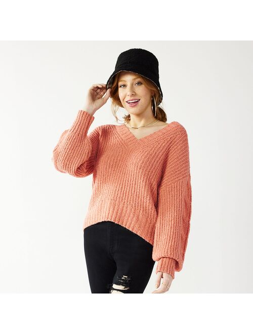 Juniors' SO® V-Neck Tunic Fashion Sleeve Sweater